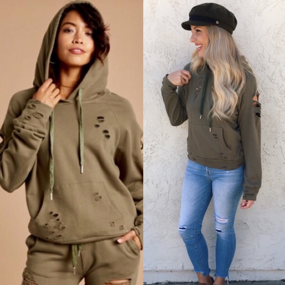 Cotton Candy LA Distressed Hoodie in Olive